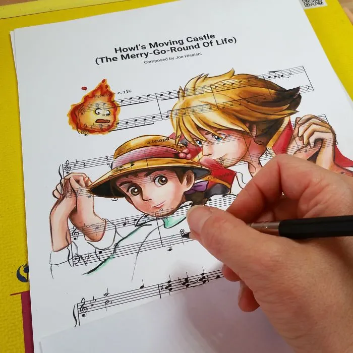 I Draw Scenes From Famous Animated Movies On Music Sheets Of Their Theme Songs