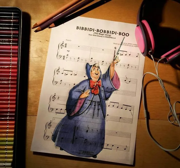 I Draw Scenes From Famous Animated Movies On Music Sheets Of Their Theme Songs