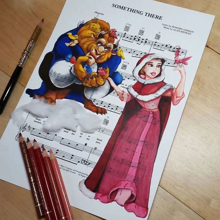 I Draw Scenes From Famous Animated Movies On Music Sheets Of Their Theme Songs