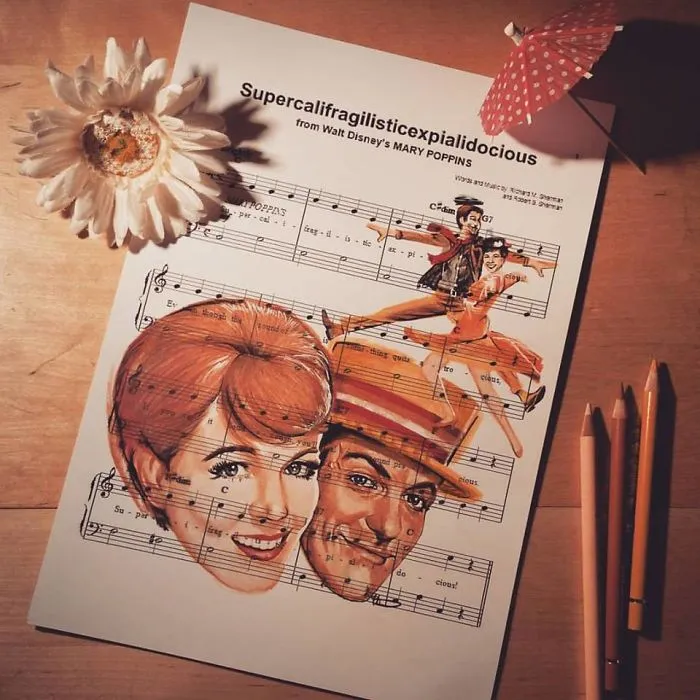 I Draw Scenes From Famous Animated Movies On Music Sheets Of Their Theme Songs