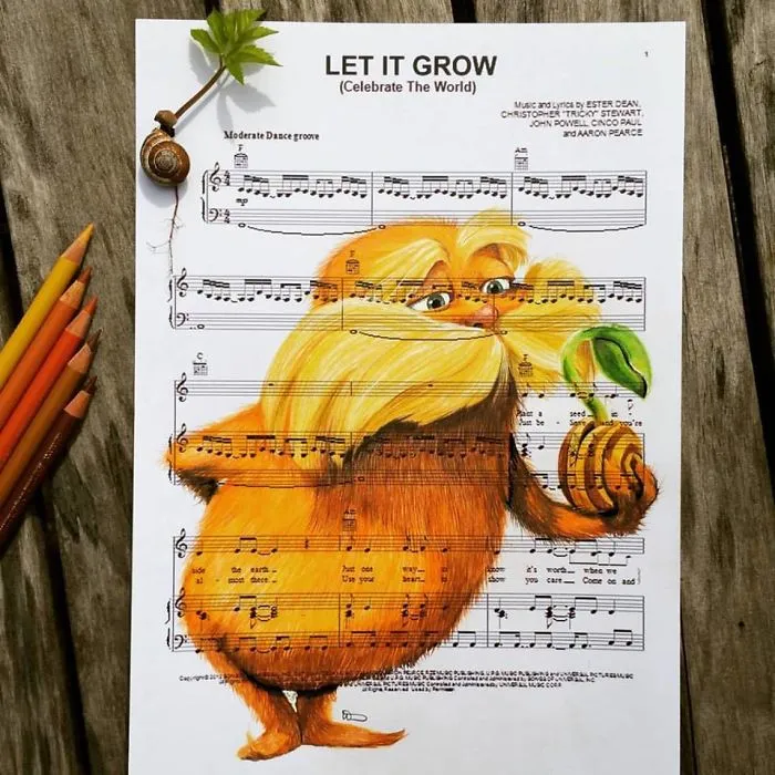 I Draw Scenes From Famous Animated Movies On Music Sheets Of Their Theme Songs