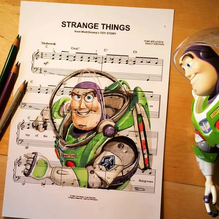 I Draw Scenes From Famous Animated Movies On Music Sheets Of Their Theme Songs