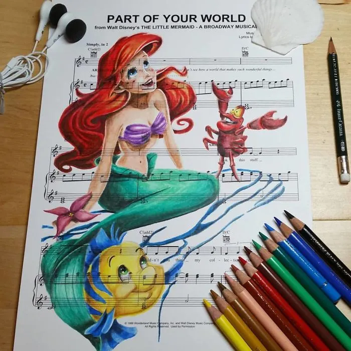 I Draw Scenes From Famous Animated Movies On Music Sheets Of Their Theme Songs
