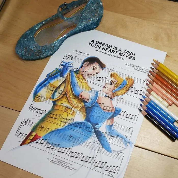 I Draw Scenes From Famous Animated Movies On Music Sheets Of Their Theme Songs