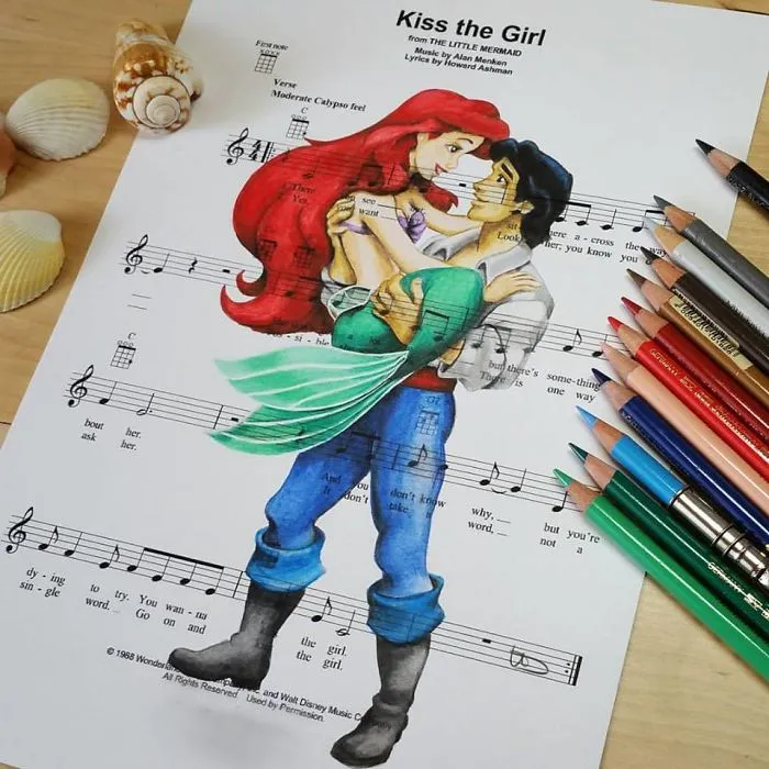I Draw Scenes From Famous Animated Movies On Music Sheets Of Their Theme Songs