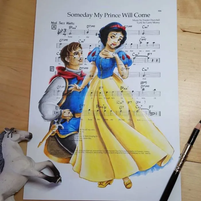 I Draw Scenes From Famous Animated Movies On Music Sheets Of Their Theme Songs