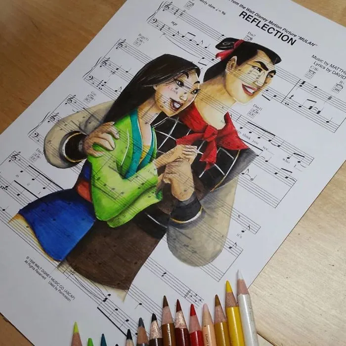 I Draw Scenes From Famous Animated Movies On Music Sheets Of Their Theme Songs