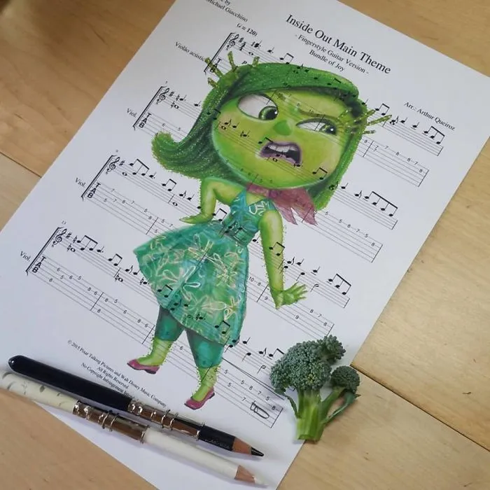 I Draw Scenes From Famous Animated Movies On Music Sheets Of Their Theme Songs
