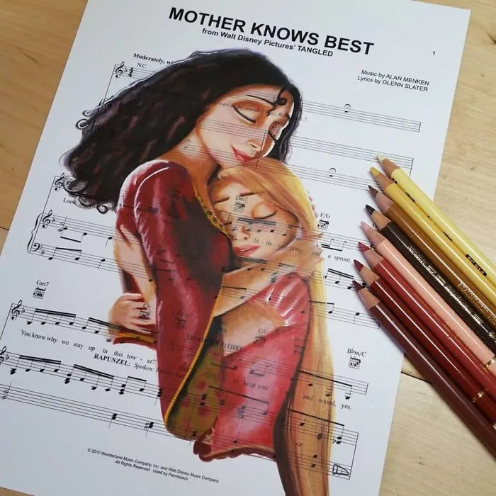 I Draw Scenes From Famous Animated Movies On Music Sheets Of Their Theme Songs