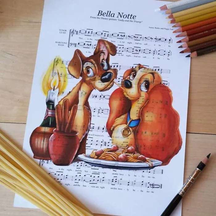 I Draw Scenes From Famous Animated Movies On Music Sheets Of Their Theme Songs
