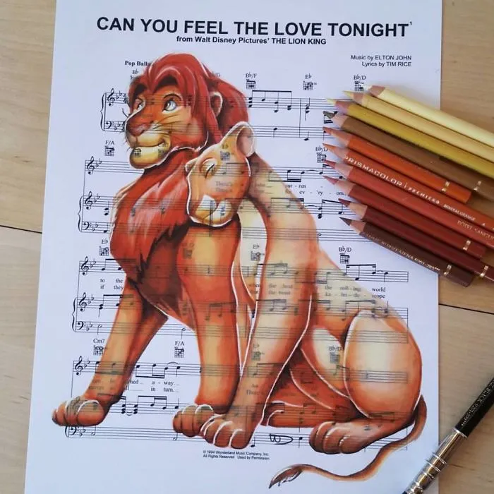 I Draw Scenes From Famous Animated Movies On Music Sheets Of Their Theme Songs