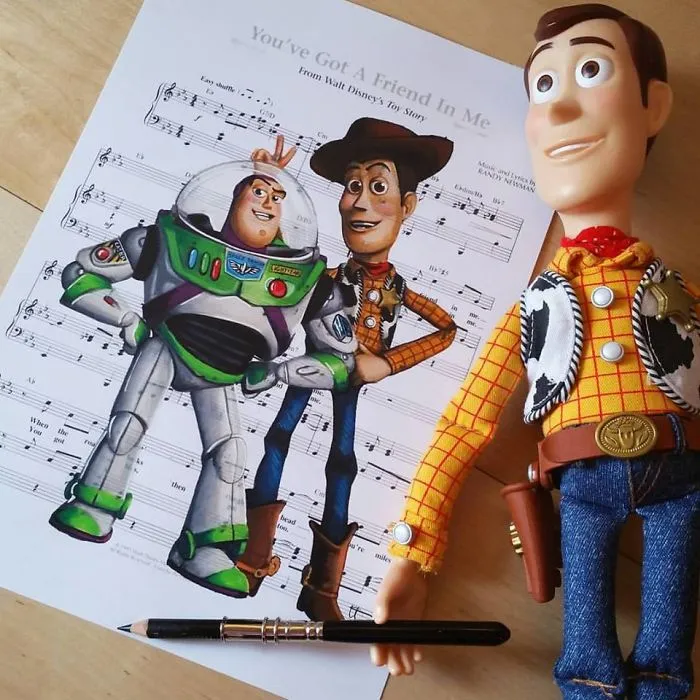 I Draw Scenes From Famous Animated Movies On Music Sheets Of Their Theme Songs