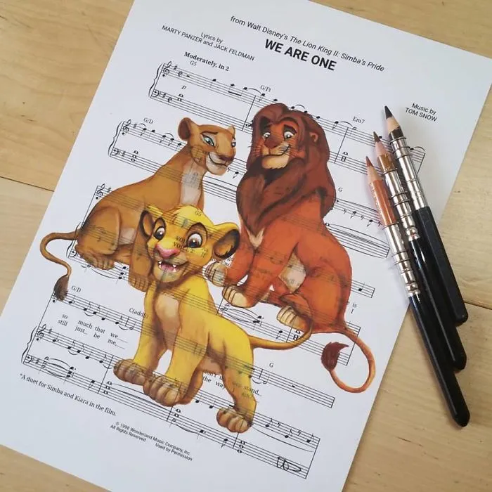 I Draw Scenes From Famous Animated Movies On Music Sheets Of Their Theme Songs