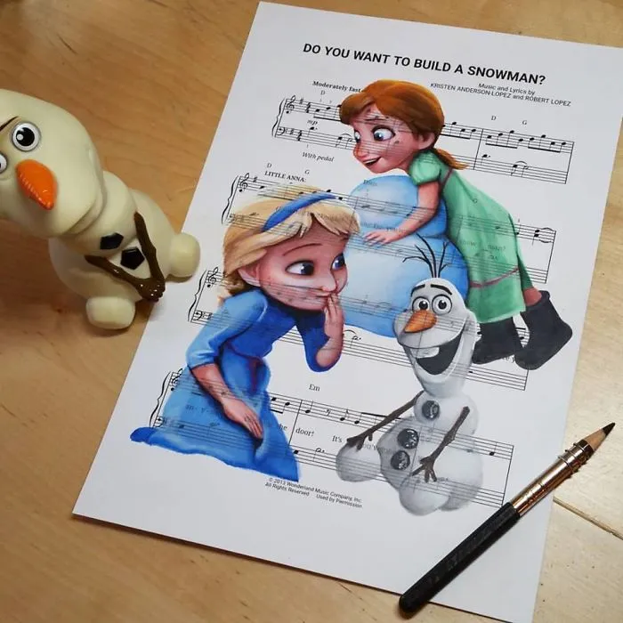 I Draw Scenes From Famous Animated Movies On Music Sheets Of Their Theme Songs