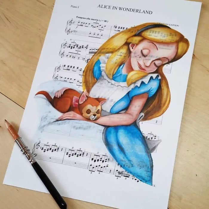 I Draw Scenes From Famous Animated Movies On Music Sheets Of Their Theme Songs