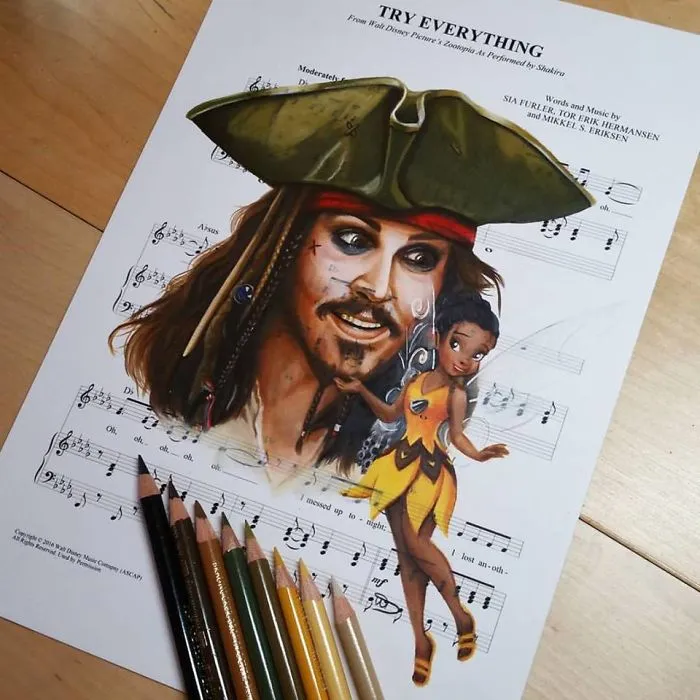 I Draw Scenes From Famous Animated Movies On Music Sheets Of Their Theme Songs