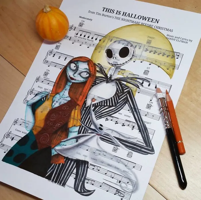 I Draw Scenes From Famous Animated Movies On Music Sheets Of Their Theme Songs