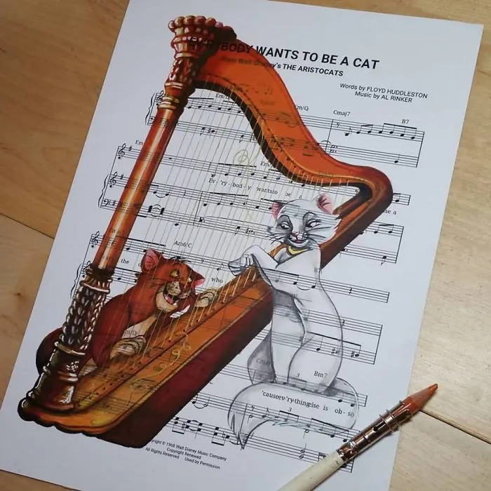 I Draw Scenes From Famous Animated Movies On Music Sheets Of Their Theme Songs