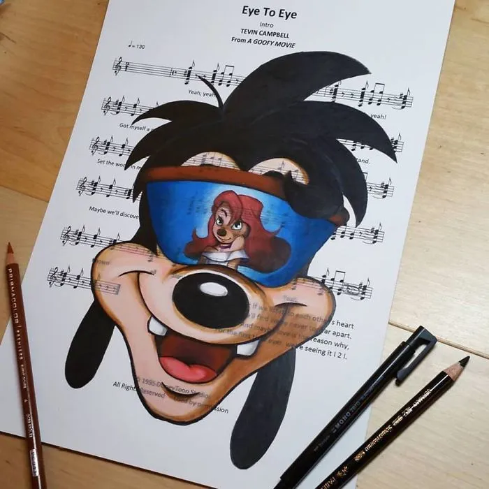 I Draw Scenes From Famous Animated Movies On Music Sheets Of Their Theme Songs