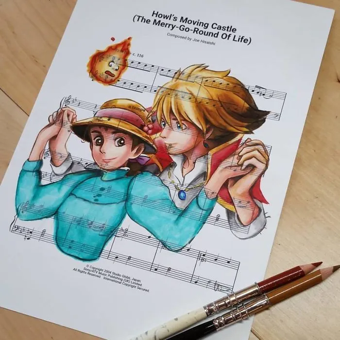 I Draw Scenes From Famous Animated Movies On Music Sheets Of Their Theme Songs