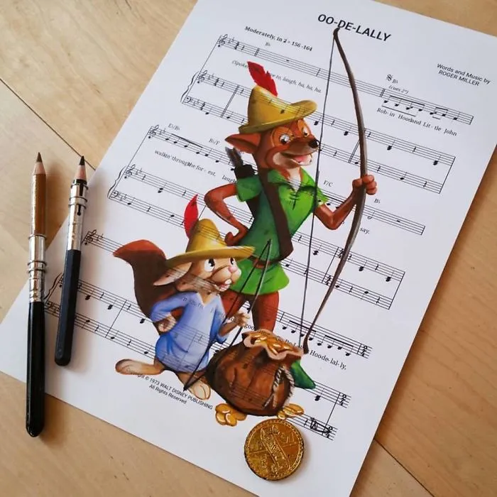 I Draw Scenes From Famous Animated Movies On Music Sheets Of Their Theme Songs