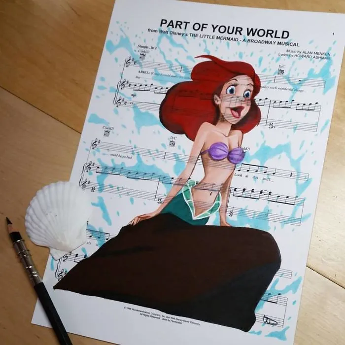 I Draw Scenes From Famous Animated Movies On Music Sheets Of Their Theme Songs
