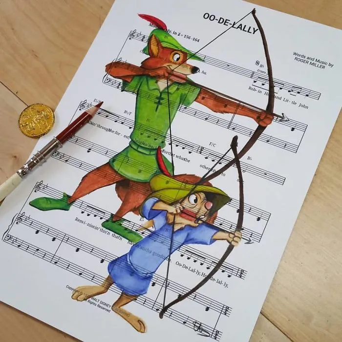 I Draw Scenes From Famous Animated Movies On Music Sheets Of Their Theme Songs
