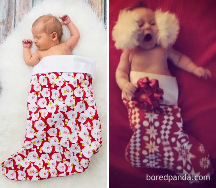 Baby Sleeping In A Christmas Stocking. Nailed It