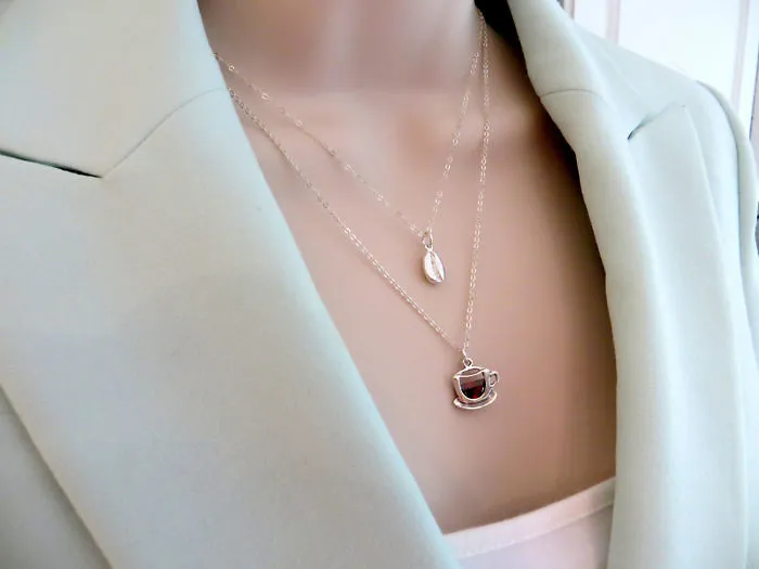 Coffee Bean And Cup Necklace