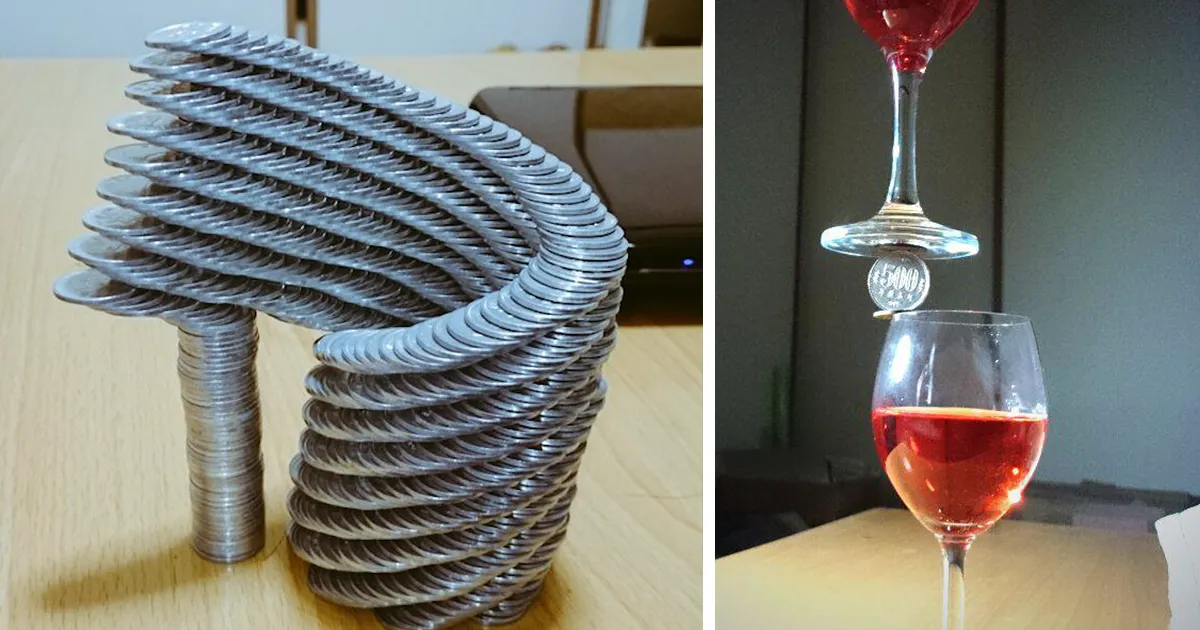 Este japonés consigue apilar monedas de formas que parecen increíbles