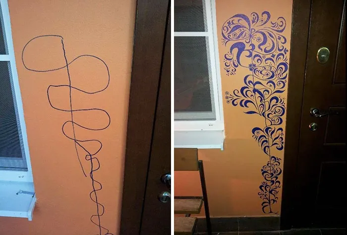 Creative Kid Draws On Wall, More Creative Mom Fixes It