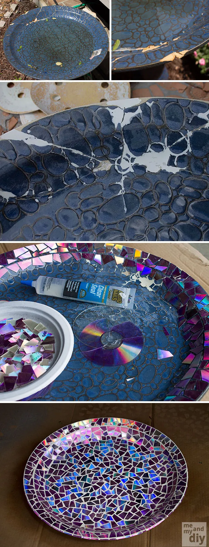 Repair Broken Birdbath Using Recycled DVDs