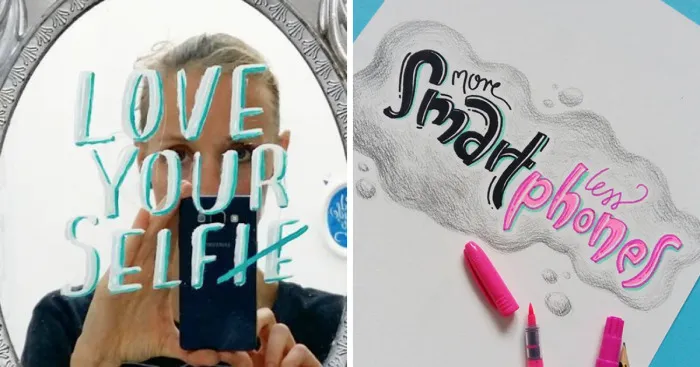 Ironic Hand Lettered Series Of Illustrations About Our Contemporary Lifestyle