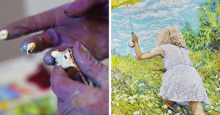 Artist Paints Using Only Her Fingers