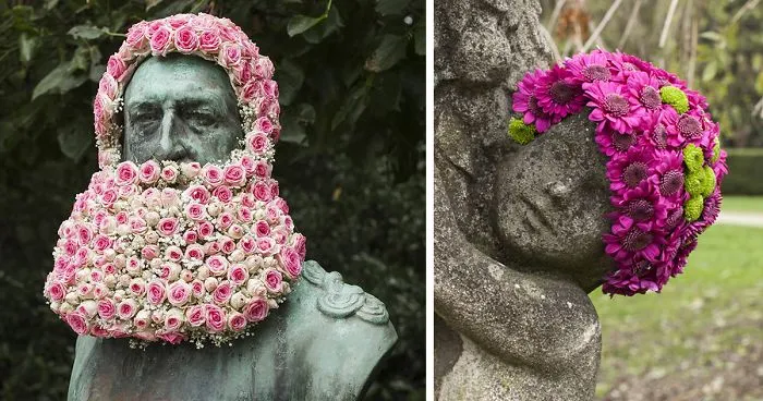 Florist Decorates Statues With Flower Beards And Crowns To Remind About Forgotten Monuments