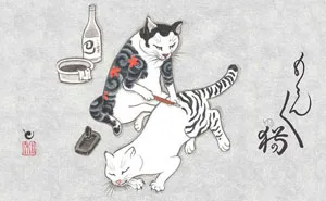 Cats Tattooing Each Other In Surreal Japanese Ink Wash Paintings