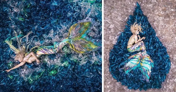 Mermaids Swim In A 10,000 Plastic Bottle Ocean To Show How Much Average Person Pollutes Earth