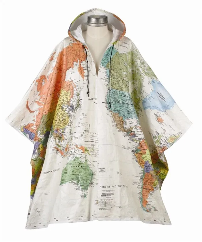 Hooded World Map Tyvek Poncho