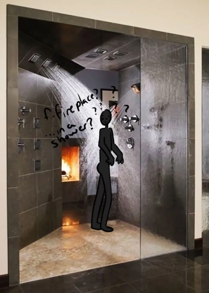 Artist Shows How Ridiculous Rich People's Showers Are By Doodling On Them