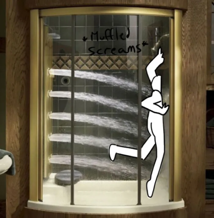 Artist Shows How Ridiculous Rich People's Showers Are By Doodling On Them