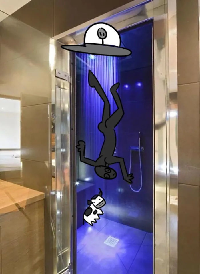 Artist Shows How Ridiculous Rich People's Showers Are By Doodling On Them