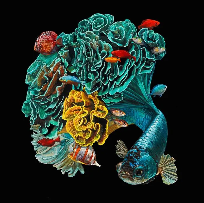 Hyperrealistic Paintings Of Fish Merged With Their Surroundings By Lisa Ericson