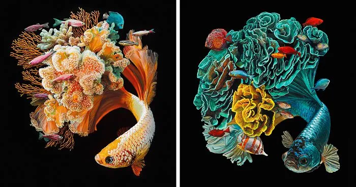 Hyperrealistic Paintings Of Fish Merged With Their Surroundings By Lisa Ericson