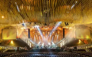 A Cave-Like Installation For The Rock Band’s Acoustic Concert Created From 74,200 Paper Tubes