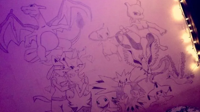 Hand Drawn And Painted Pokémon On Bedroom Walls