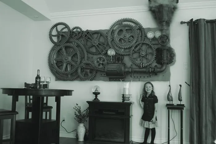 A Giant Kinetic Industrial Wall Sculpture Or Mural. (steampunk To The Max !) 8 Feet Wide X 5 Feet High And Approximately 250 Pounds. Made Of Mdf Wood