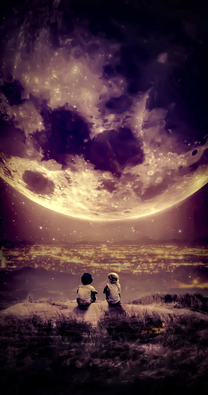 Over Moon City View - Wallpaper
