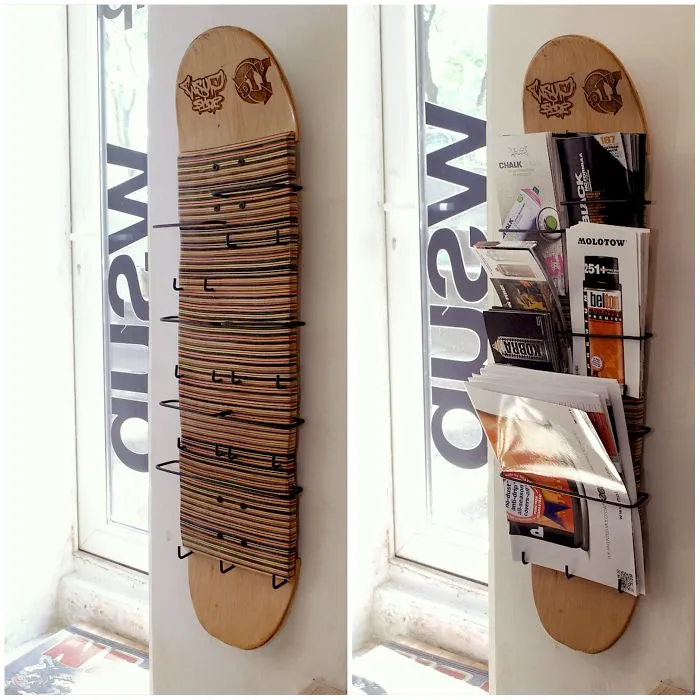 Flyer Rack Out Of Recycled Skateboards