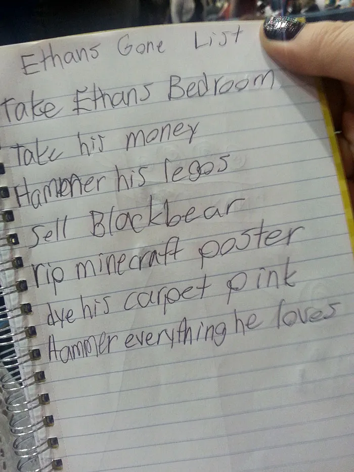 My Daughter's List In Case Anything Happens To Her Older Brother
