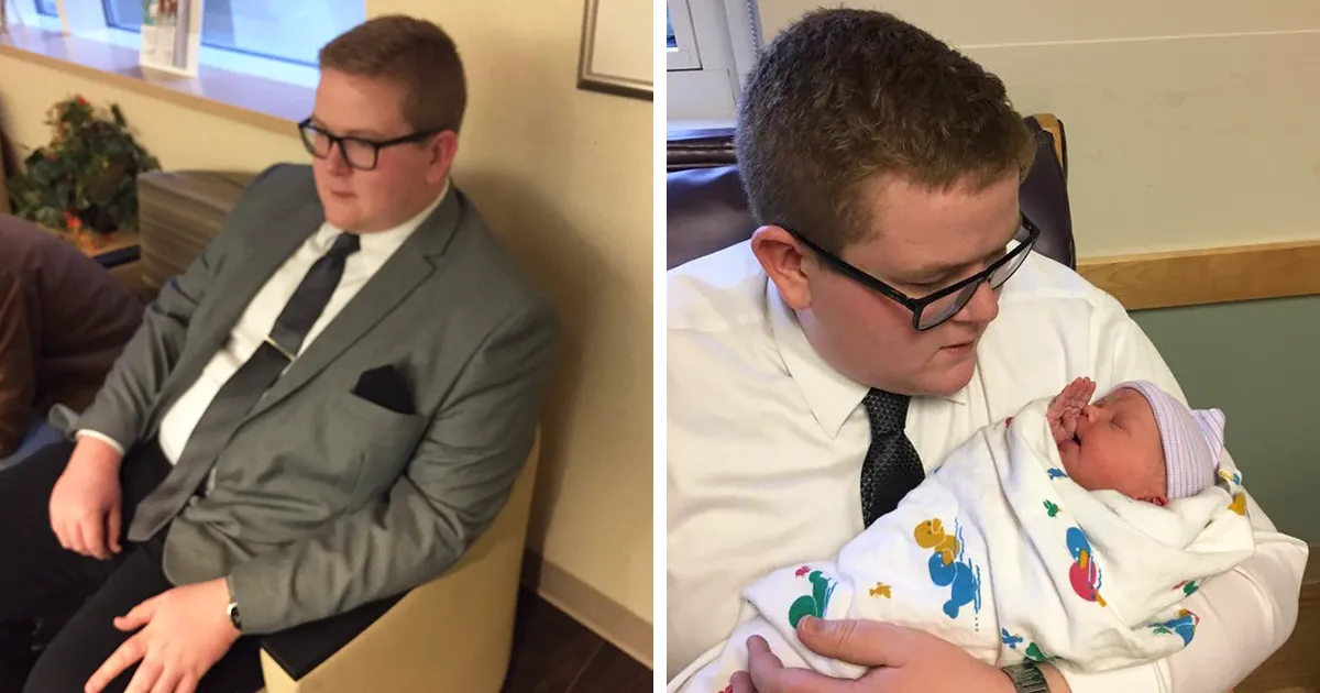 Este hombre fue al hospital con traje para conocer a su sobrina recién nacida por una razón adorable